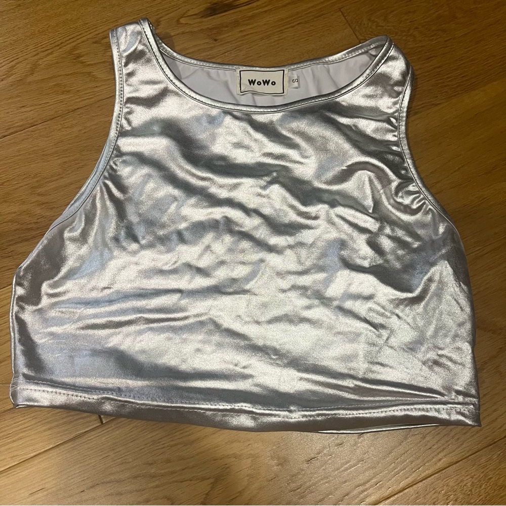 Small silver sleeveless crop top